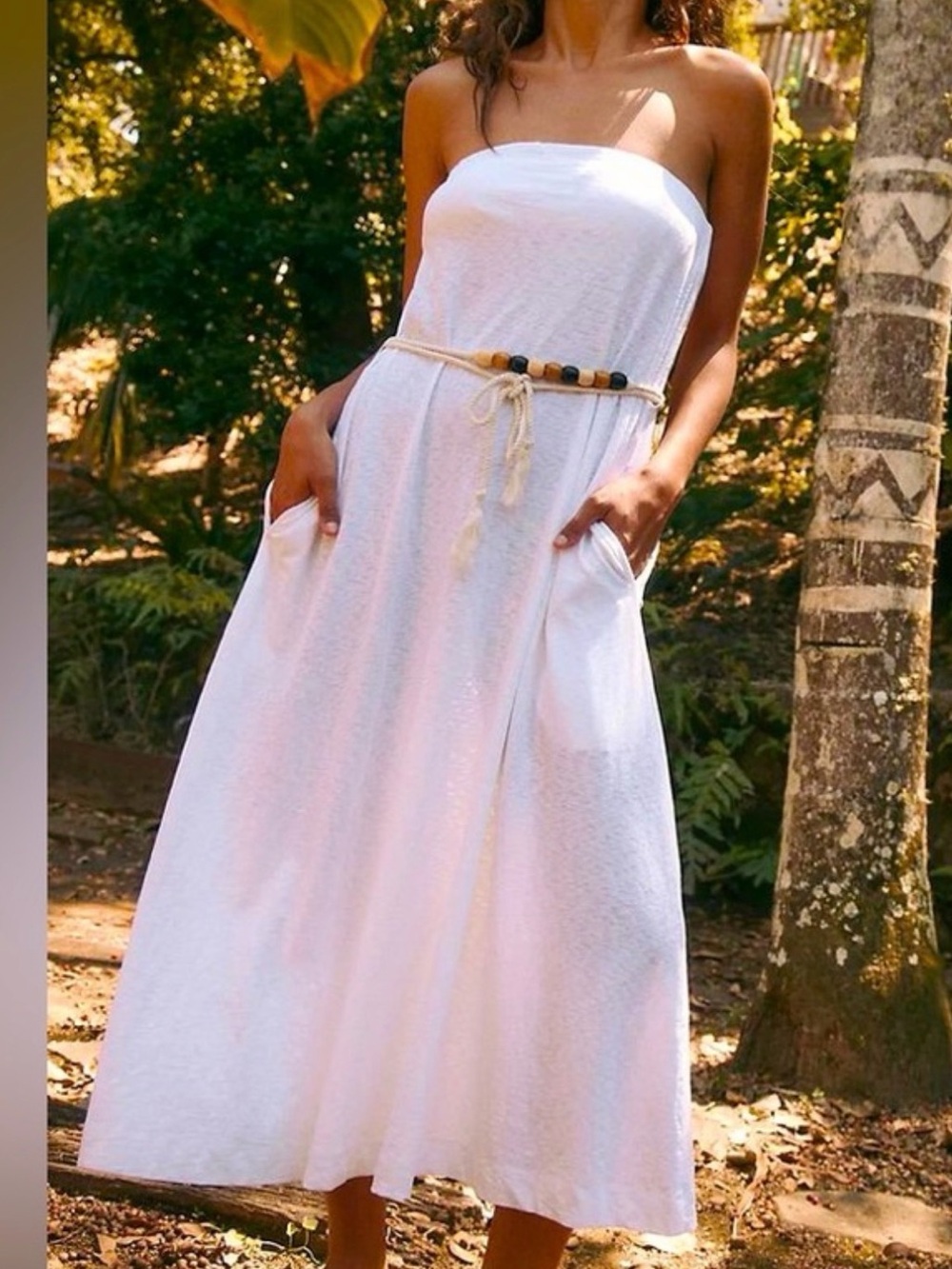Free People FP Beach Peyton Tube Maxi Dress Cord Tie Belt M Winter Beige NEW